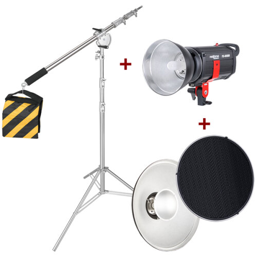 Studioblitz Set 400Ws mit Beauty Dish & Galgenstativ